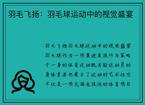 羽毛飞扬：羽毛球运动中的视觉盛宴